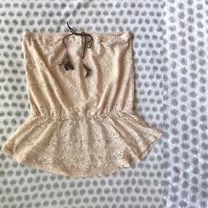 Cream lace peplum tube top - medium